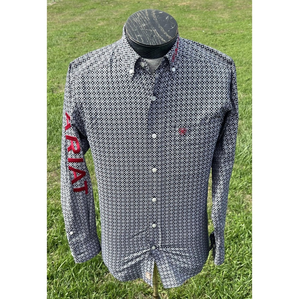 Ariat Shirt Mens XS Black White Fitted Western Button Down Long Sleeve Rodeo - Picture 2 of 15